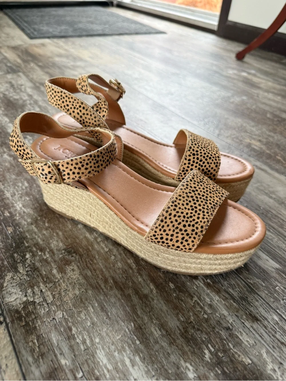 J.Crew leopard / cheetah print calf hair platform espadrille sandals